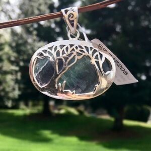 Rainbow Fluorite artisan 925 sterling silver cutwork pendant NWT